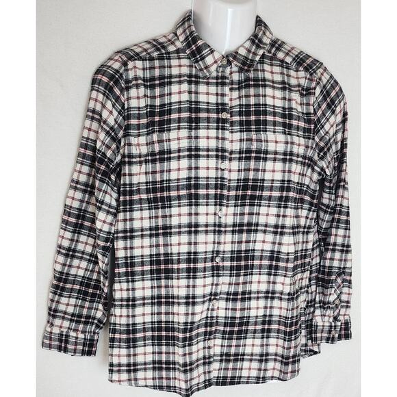 Croft & Barrow Black Red and White Plaid Flannel Shirt Womens Size M 100% Cotton - Picture 1 of 12